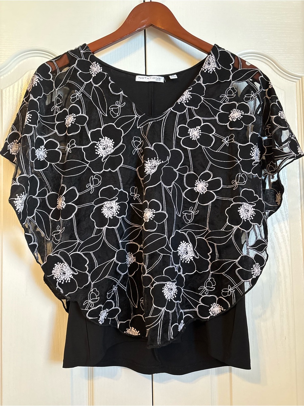 Notations Black Floral Sheer Overlay Blouse